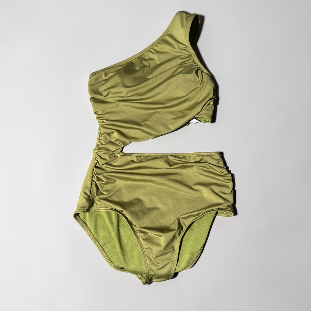 Shade & Shore NWT Olive Green One Shoulder Cutout Swimsuit XSmall